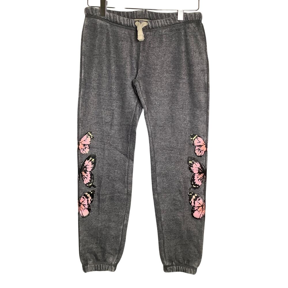 Vintage Havana Girl's Medium Gray Burnout Fleece Butterfly Sweatpants Y2K P6-7